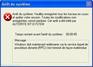 message d'erreur windows xp redémarre